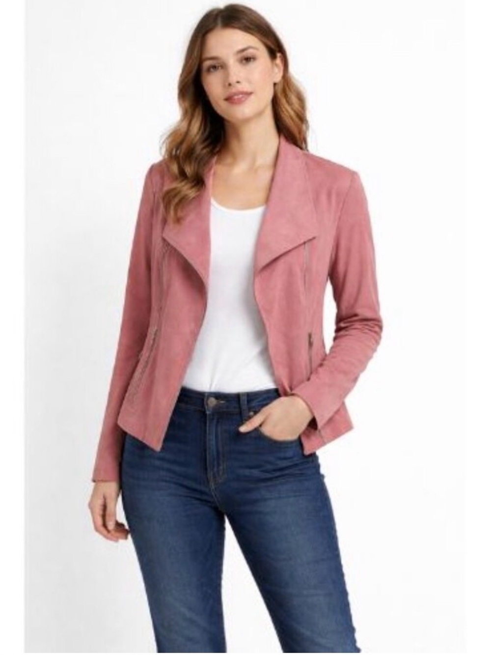 One by Chapter One women's faux suede open-front drape jacket